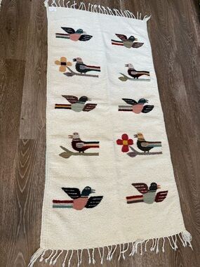 Handwoven White Bird Motif Runner Rug best offer